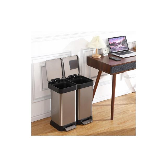 13 Gal Dual Garbage Can & Recycle Bin, 2 Compartments & 2 Pedal