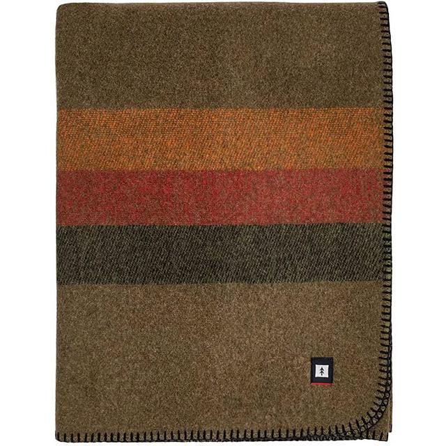 EKTOS 100% Wool Striped Blanket, 5.0 lbs, Warm, Thick, Washable, Large 66" X 90" | Perfect for Home, Cabin, Vanlife, Camping, Outdoor Adventures & Sporting Events (Olive Blaze), Twin