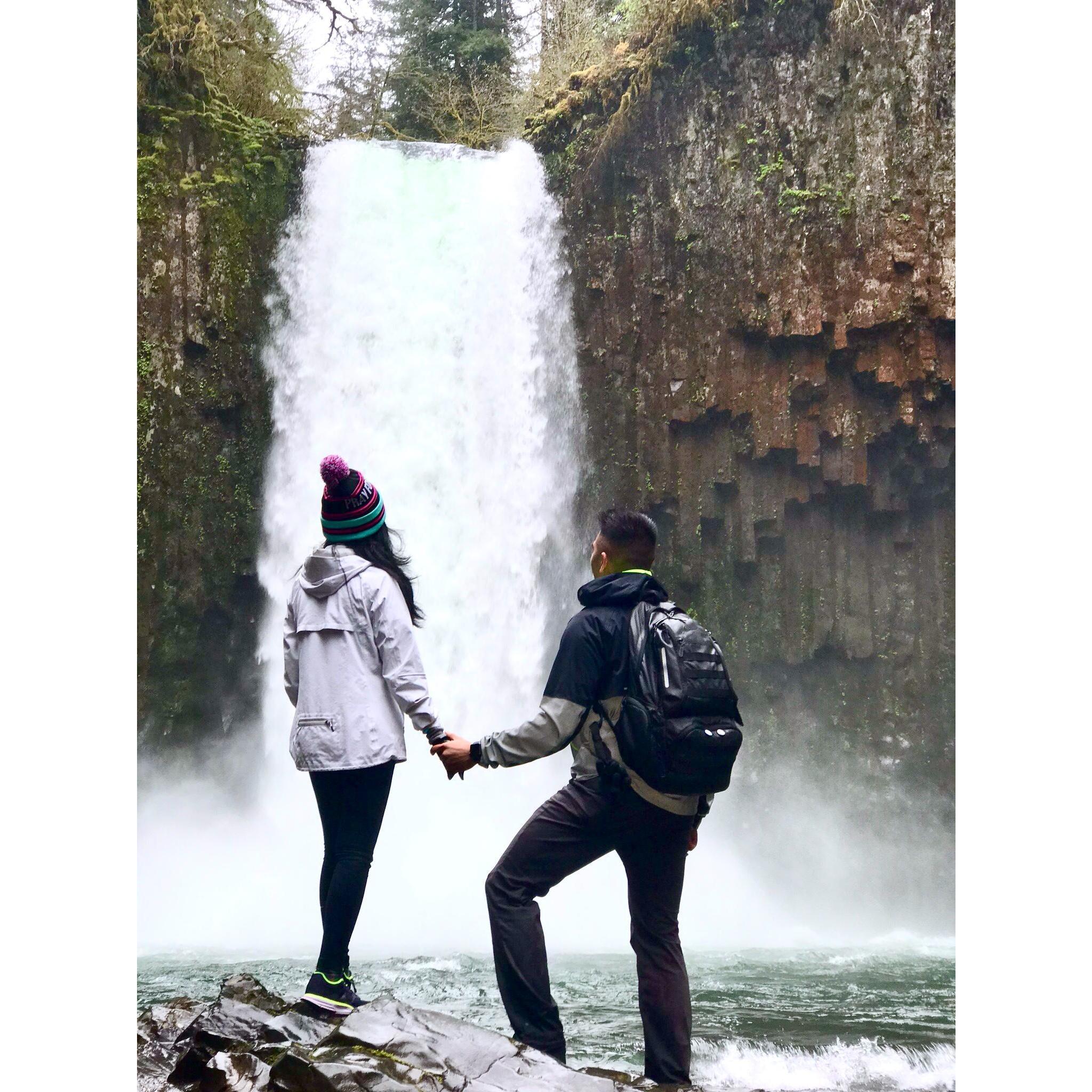 Abiqua Falls — This was during our co-ed bachelor/ette trip to Portland, Oregon, in April 2018. We all had to wade in the water, and it was cold!