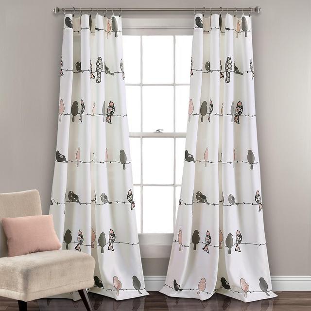 Set of 2 Rowley Birds Light Filtering Window Curtain Panels Blush/Gray - Lush Décor