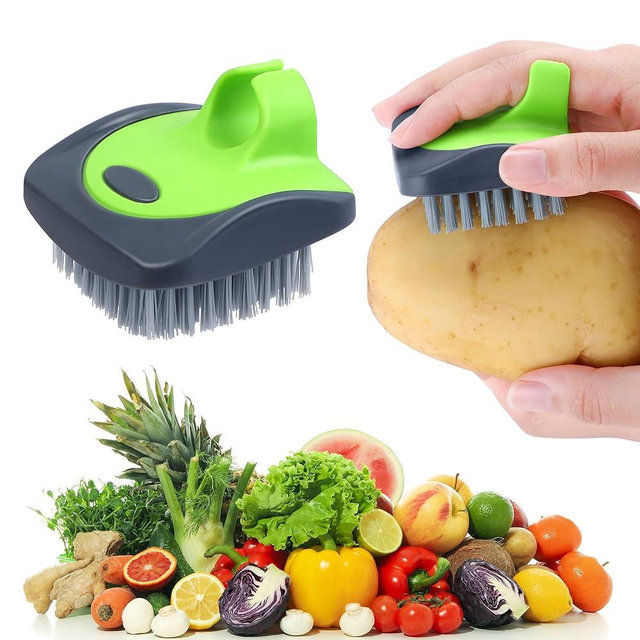 Aodaer Vegetable Brush Potato Scrubber Brush Silicone Hard and Soft Side Fruit Cleaning Tools for Delicate or Tough-Skinned Vegetables