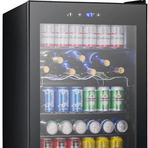 Electactic 37 Bottle Wine Fridge,Freestanding 145 Can Beverage Refrigerator with Smart Temperature Control，4.5 CU FT Quiet Mini Fridge with Child Lock Panel for Family Restaurant Bar, Black