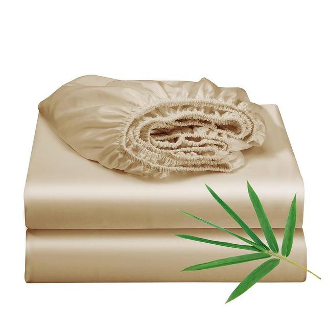 2 Pack Bamboo Viscose Cooling Fitted Sheet Queen Size Only, 400 Thread Count, 16" Deep Pocket Cooling Bottom Sheets for Hot Sleeper, Silky Soft Breathable (Queen, Beige