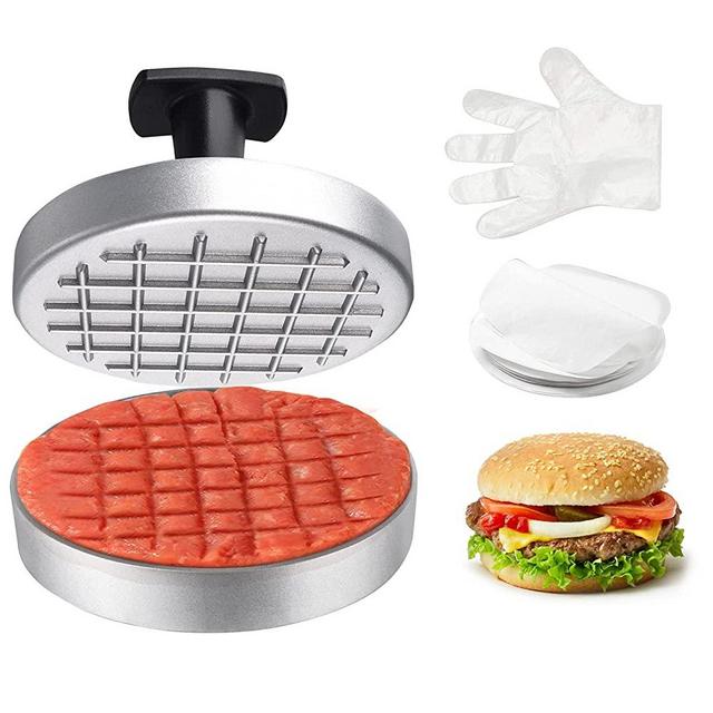 HGNVGZ Hamburger Press Patty Maker 4.5 Inch，Non-Stick Burger Press for 1/4 to 1/2 Ib Beef Patty，Burger Press Patty Maker Set for BBQ Barbecue Grill with 100 Patty Papers（T-Shaped Handle）