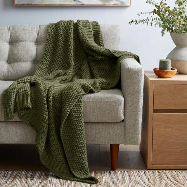 Cotton Fisherman Throw in Olive