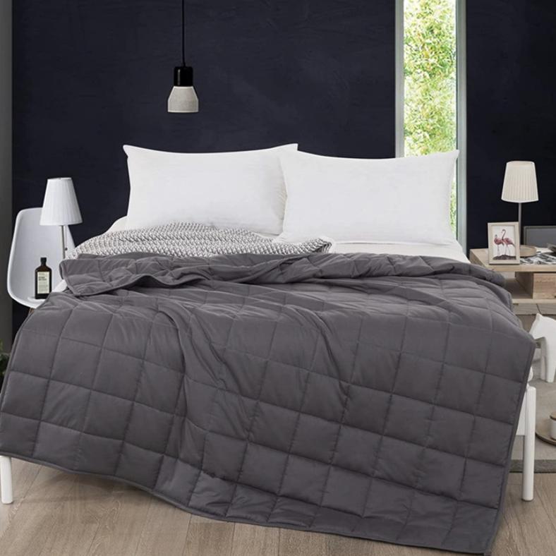 ZonLi 100% Cotton Adults Weighted Blanket 20 lbs(60''x80'', Grey, Queen Size), Cooling Weighted Blanket for Adult, Soft Material with Glass Beads