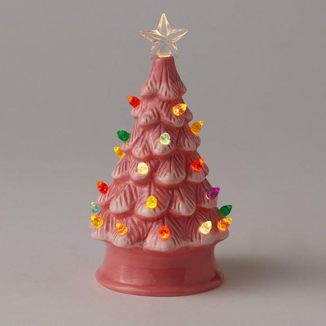 6.875" Lit Ceramic Christmas Tree Pink - Wondershop™