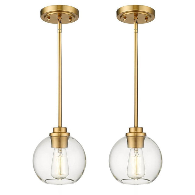 Audickic Brass Pendant Lights Kitchen Island 2 Pack, Farmhouse Gold Pendant Light with Clear Glass Globe Shade, Kitchen Island Lighting for Dining Room Entryway, AD-22280-1P2-GD-C