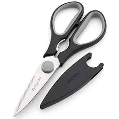 Kitchen Shears with Blade Cover, Stainless Steel Scissors for Herbs, Chicken, Meat & Vegetables, Black