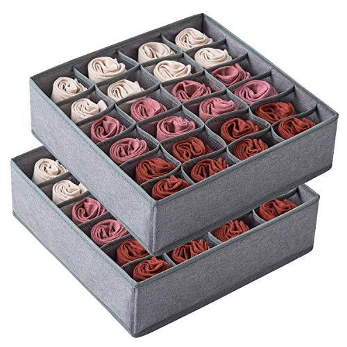 Qozary 2 Pack Closet Socks Organizer Drawer Divider, 24 Cell Collapsible Closet Cabinet Organizer Underwear Storage Boxes for Storing Socks, Lingerie, Underwear
