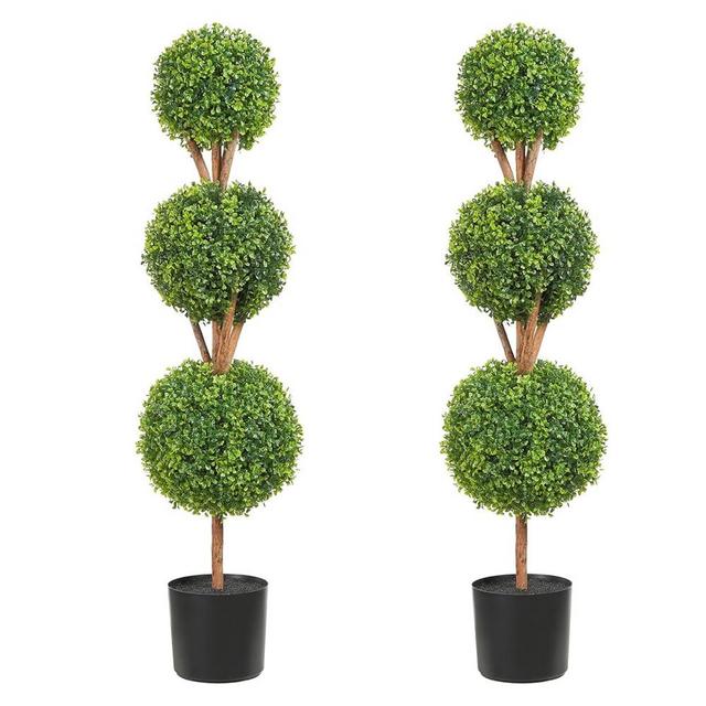 VEVOR Artificial Boxwood Topiary Tree, 48 inch Tall (2 Pieces), Triple Ball-Shaped Faux Topiary Tree, Green Faux Plant with Replaceable Leaves & Pot for Decorative Indoor/Outdoor/Home/Office