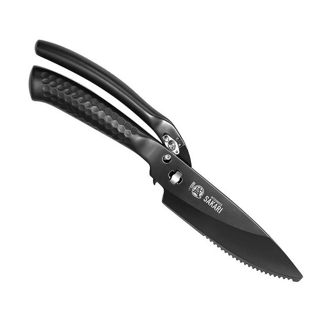 MITSUMOTO SAKARI 4.7 inch Japanese Kitchen Scissorss, Black Titanium Plating Kitchen Shears Heavy Duty, MultiPurpose Stainless Steel Poultry Shears for Chicken、Meat、Bone、Fish