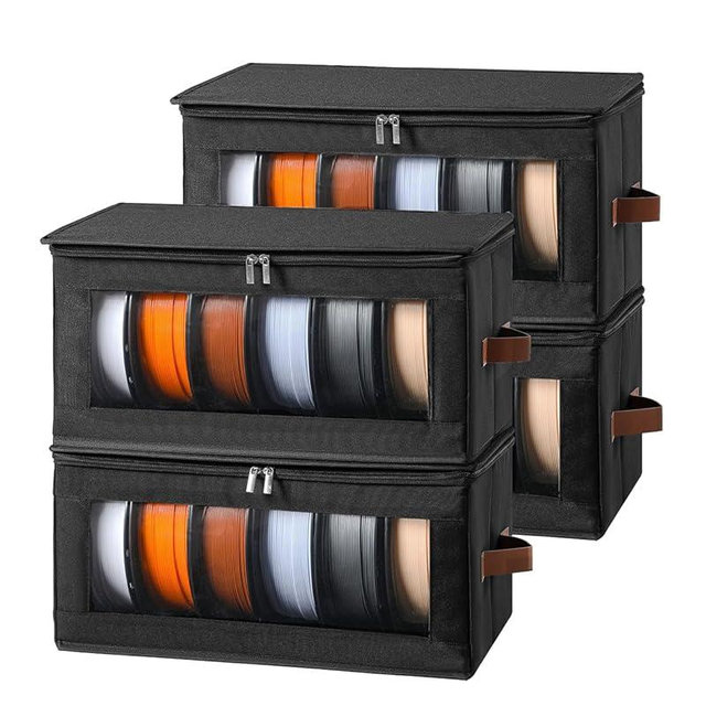 Qozary Filament Storage Box - 4 Pack 3D Printer Filament Storage Containers with Desiccants, Holds Up to 24 Rolls, 3D Printing Accessories Holder Rack for Home, Office Workshop, Studio