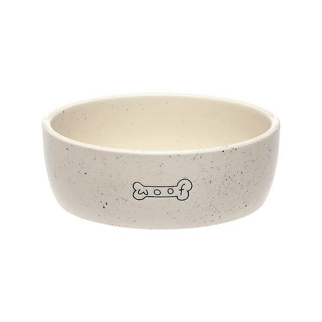 Pearhead Woof Pet Bowl, Dog Water and Food Dish, Pet Owner Dog Accessory, Ceramic, White, Microwave and Dishwasher Safe, Holds 3 Cups, 24 oz