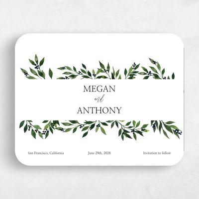 White Rounded Wedding Save the Date - Gingerwood Border