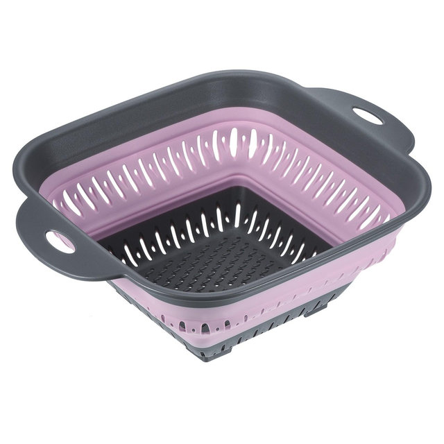Unique Bargains Draining Pasta Potatoes Square Silicone Collapsible Colander with Handles 1 Pc Pink