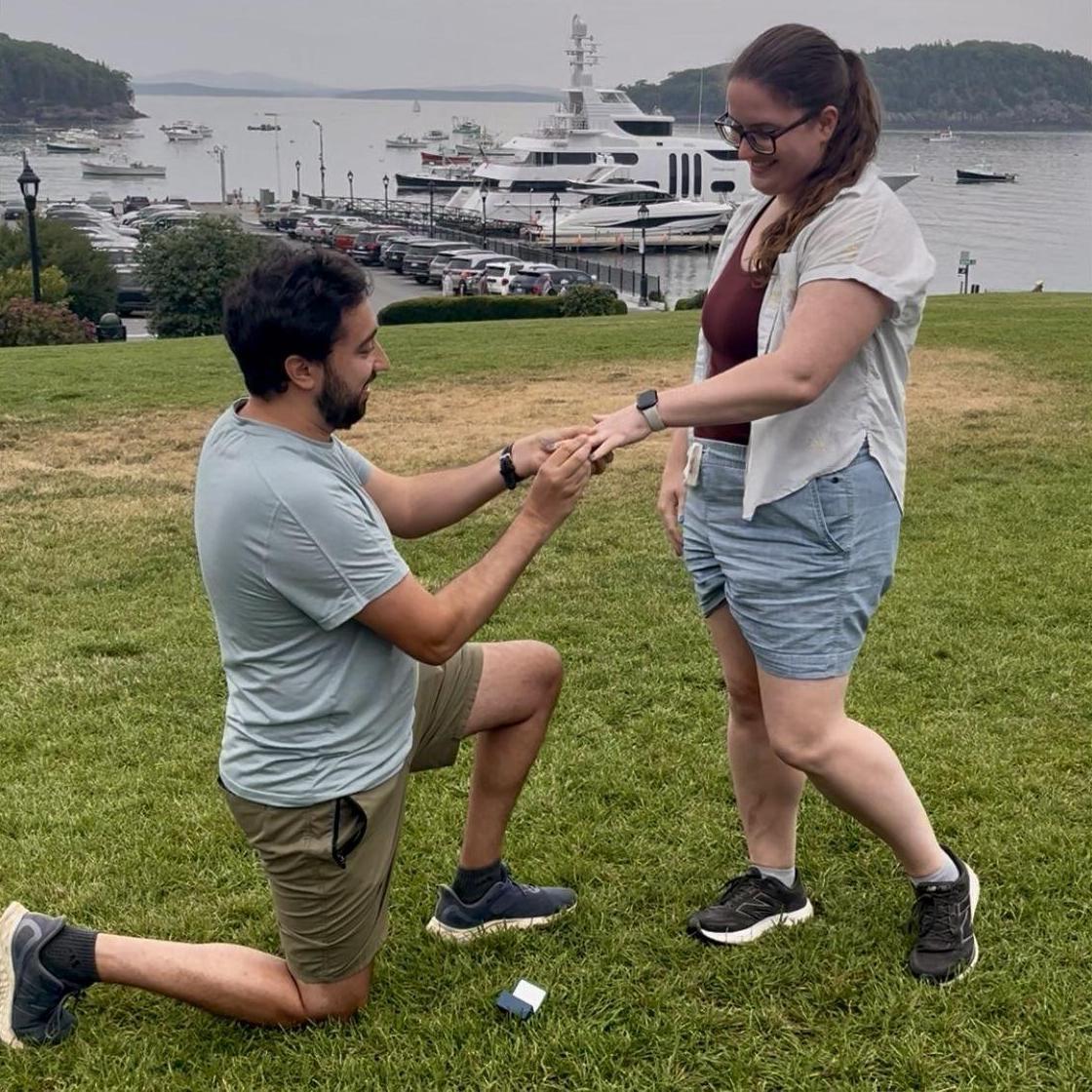 Sam proposed in Bar Harbor at Agamont Park.