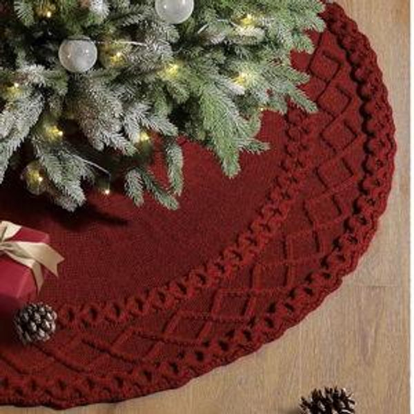 NIBESSER Red Knit Tree Skirt 48" Christmas Tree Skirt Knitted Mat Christmas Decorations Yarn Thick Rustic Cable Knit Tree Skirt for Home Party Holiday Ornaments