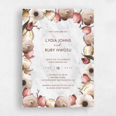 Red Wedding Invitation - Camellia Frame