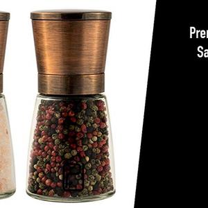 Premium Salt and Pepper Grinder Set - Best Copper Stainless Steel Mill for Home Chef, Magnetic Lids, Smooth Ceramic Spice Grinders with Easy Adjustable Coarseness, Top Salt and Pepper Shakers - 6 Oz
