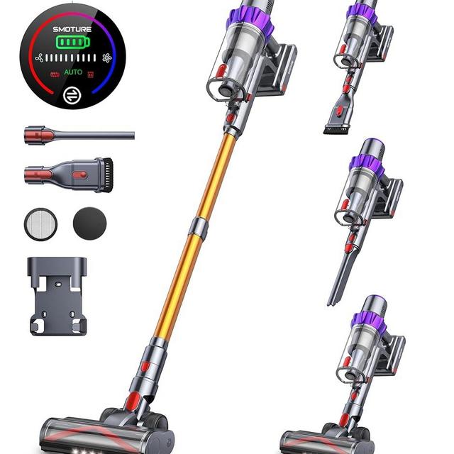 SMOTURE Cordless Vacuum Cleaner, 450W 40KPA UP to 55 Minutes Self-Standing Cordless Stick Vacuums, Rechargeable Vacuum Cordless with Automatic Suction for Home Carpet Pet Hair Hardwood Floor Tile