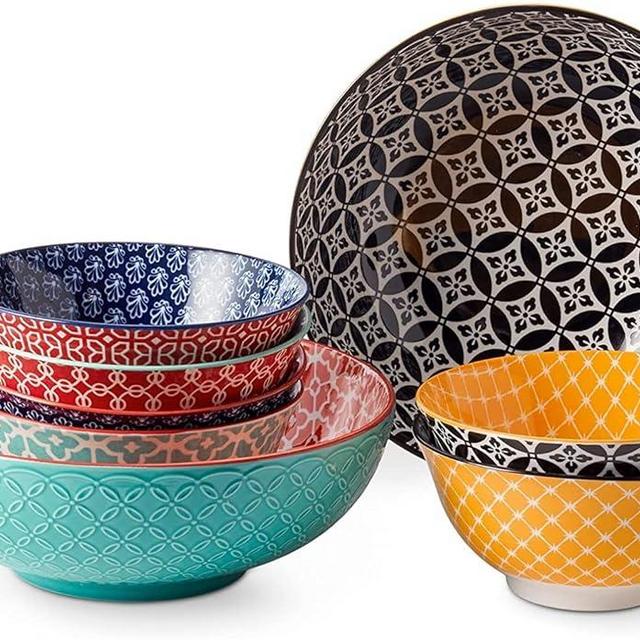 DOWAN Bundle - 9.5 In Serving Bowl Set of 2 and 6 In Cereal Bowl Set of 6