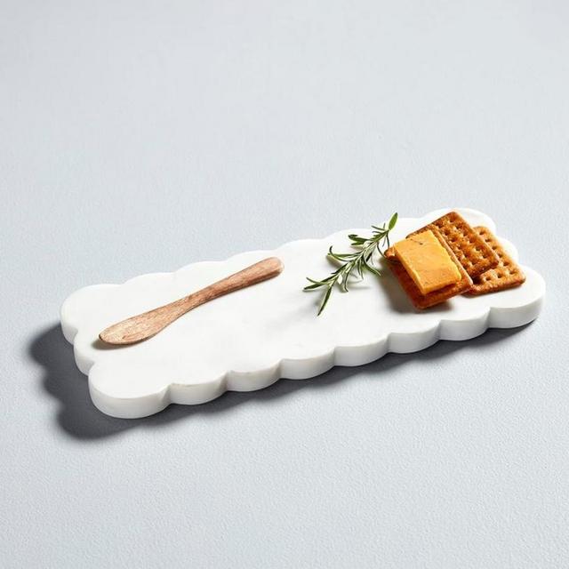 Mud Pie Scallop Marble Board Set, 12" x 5", White