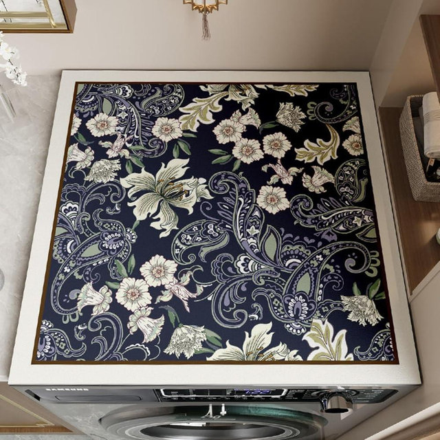 BANEBOR Floral Print Washing Machine Mat for Top Load Washer and Dryer – Non-Slip, Absorbent, Quick-Dry Shelf Liner Pad – Decorative Laundry Room Kitchen Protector Mat (Azure Floral, 20''x16'')