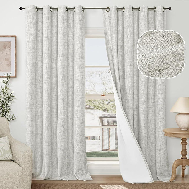 Lajode 60 Inch Wide Linen Blackout Curtains for Living Room/Bedroom 84 Inch Length 2 Panels, Total Black Out Thermal Insulated Soundproof Grommet Boho Window Drapes for Modern Farmhouse, Light Grey