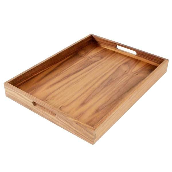 20 x 15 Inch Rectangular Walnut Wood Serving and Coffee Table Tray with Handles
