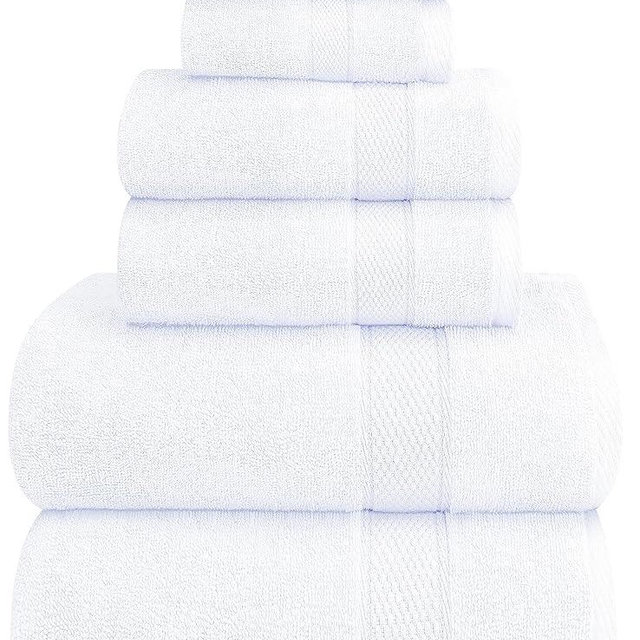 Oakias 6 Piece White Towel Set 600 GSM – 2 Bath Towels, 2 Hand Towels, & 2 Washcloths – Highly Absorbent