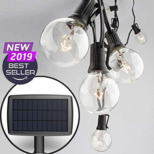 Sunlitec Solar String Lights Waterproof LED Indoor/Outdoor Hanging Umbrella Lights with 25 Bulbs - 27 Ft Patio Lights for Deckyard Tents Market Cafe Gazebo Porch Party Decor
