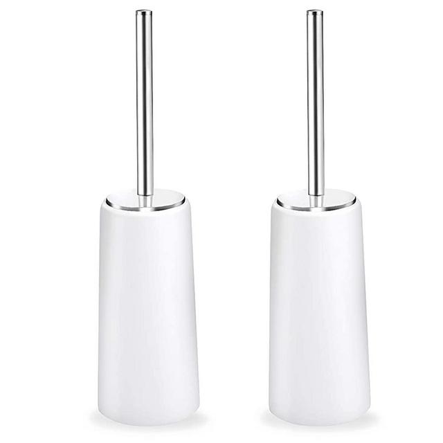 Vsadey Toilet Brush and Holder 2 Pack, Toilet Bowl Brush Set with Stainless Steel Long Handle, Durable Bristles, Enlarged Bottom for Bathroom Toilet