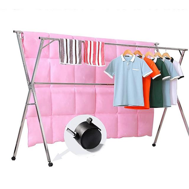 Reliancer Free Installed Clothes Drying Rack Stainless Steel Foldable Rack Hanger Space Saving Retractable 43.3-59 inch Clothes Rack Adjustable Clothes Hanger Rolling Rack with 4 Casters & 10 Hooks