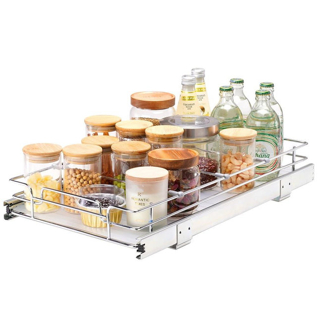 VEVOR 12.5"Wx21"Dx3.5"H Pull Out Cabinet Organizer, Heavy Duty Slide Out Pantry Shelves, Chrome-Plated Steel Roll Out Drawer, Drawer Storage for Home Under Sink, 14"Wx22"Dx7"H Install Size for Cabinet