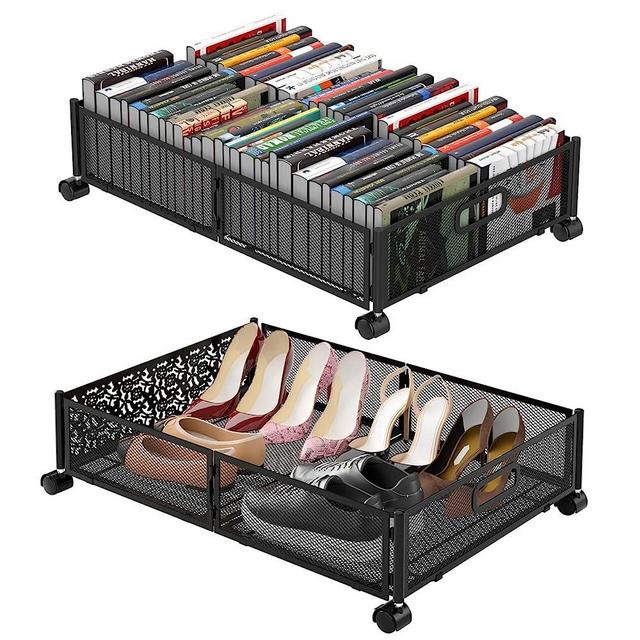 HMASYO Under Bed Storage, 2 Pack Under the Bed Storage Containers with Wheels and Handle, Foldable Rolling Under Bed Shoe Storage Organizer, Metal Underbed Storage Drawer Bins for Clothes Toys Books