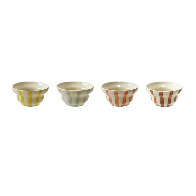 Creative Co-Op 4-Piece Hand-Painted Stoneware Striped Bowl Set, Multicolor