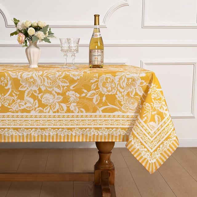 Alishomtll Table Cloth Rectangle Table 55x86, Spring Tablecloth Rectangular Waterproof, Washable Floral Tablecloth Heavy Duty for Indoor and Outdoor Table Decor, Yellow