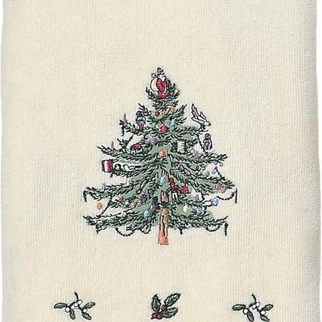 Spode - Hand Towel, Soft & Absorbent Cotton, Holiday Bathroom Decor Christmas Tree Collection