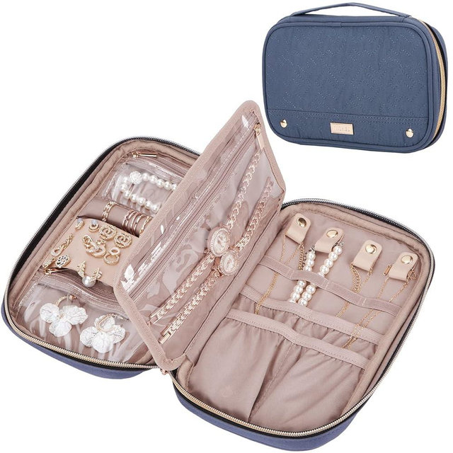 NISHEL Travel Jewelry Case, Holiday Organizer for Necklaces, Earrings, Rings, Bracelets, Watch, Aegean-Blue