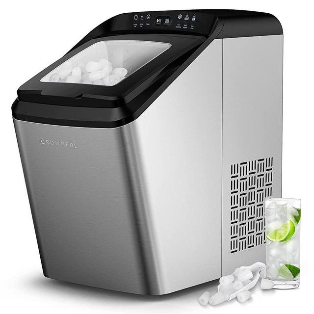 CROWNFUL Compact Ice Maker for Countertop, 9 Bullet Ice Cubes Ready in 7-10 Mins, 33 lbs Ice Cubes in 24H, 2 Size (S/L) Crunchy Ice, Automatic Self-Cleaning Portable Machine with Ice Scoop and Basket