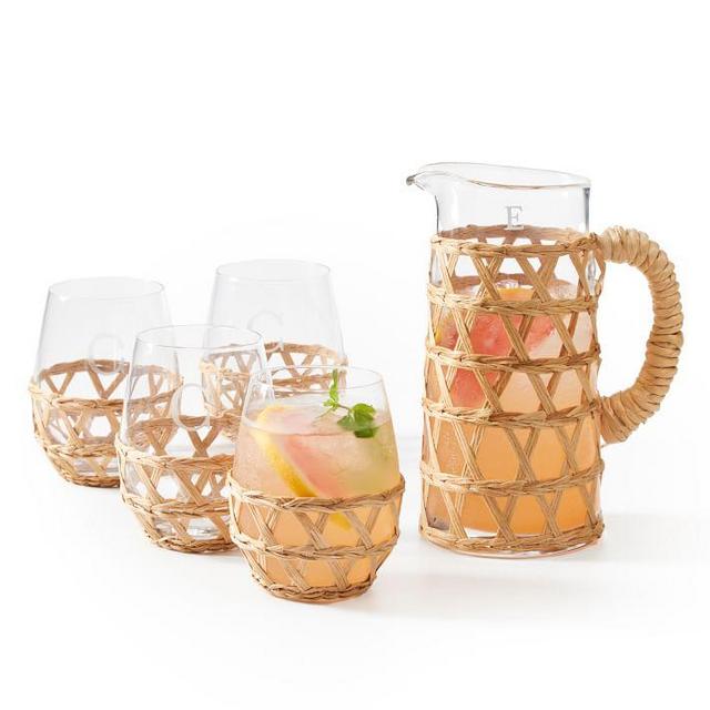 Hand-Woven Cane Stemless Wine Glasses Set of 8
