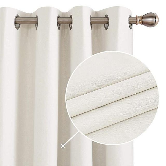 Deconovo Total Blackout Curtains Pair 95 Inch Long 2 Panels, Thermal Insulated Grommet Window Curtains, Faux Linen Waterproof Cutain Drapes for Patio Outdoor(Cream, 52W x 95L Inch, 2 Panels)