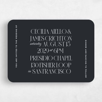 Black Rounded Wedding Invitation - Milan Landscape