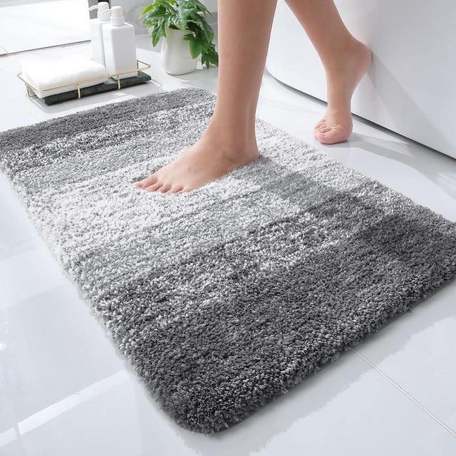 OLANLY Luxury Bathroom Rugs Mat 30x20, Extra Soft and Absorbent Microfiber Bath Rugs, Non-Slip Plush Shaggy Bath Carpet, Machine Wash Dry, Bath Mat for Bathroom Floor, Tub and Shower, Grey