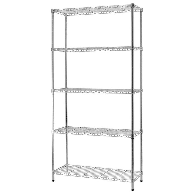 BestOffice 14''Wx36''Dx72''H NSF Wire Shelf Metal 5 Shelf Wire Shelving Unit Garage Large Storage Shelves Heavy Duty Height Adjustable Utility Commercial Grade Steel Layer Shelf Rack Organizer,Chrome