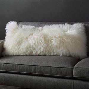 Pelliccia Ivory Mongolian Sheepskin Lumbar Pillow 36"x16"