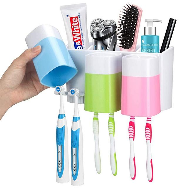 iHave Toothbrush Holder Wall Mounted with Large Capacity, Easy Install, Durable, Kids Family Set Electric Toothbrush Holder for Bathroom