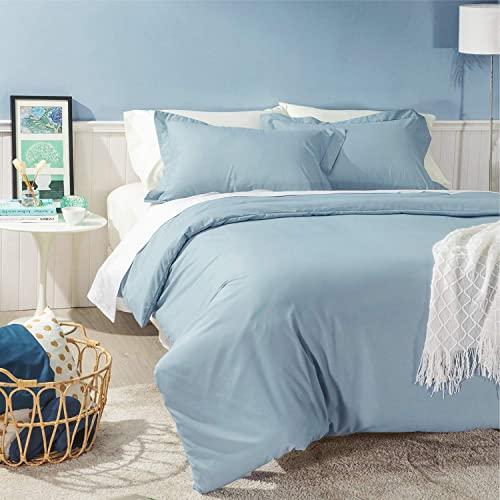 Bedsure Grayish Blue Duvet Cover Queen Set Zipper Closure (90x90 Inch) Ultra Soft Brushed Microfiber Bed Cover 3-Piece Bedding Comforter Cover with Corner Ties and 2 Pillow Shams Easy Care