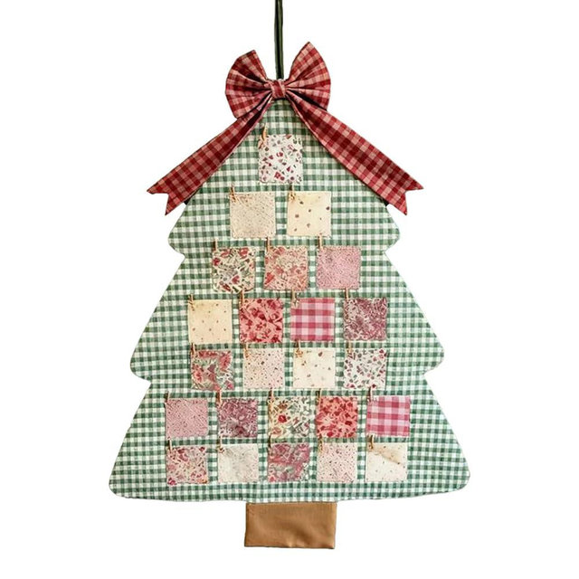 Fabric Advent Calendars With Pockets, Handmade Patchworks Christmas Tree Reusable Hanging Countdown Calendar, Christmas Wall Decorations